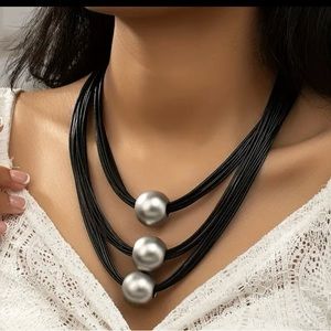 NWT Vintage Boho Exaggerated Threaded Three Layer Nylon Rope Necklace